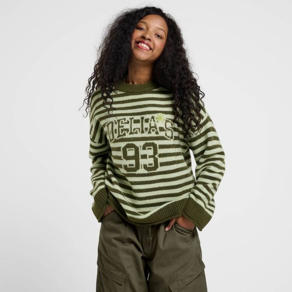 Women's Pullover Sweater - Green Striped 3X
